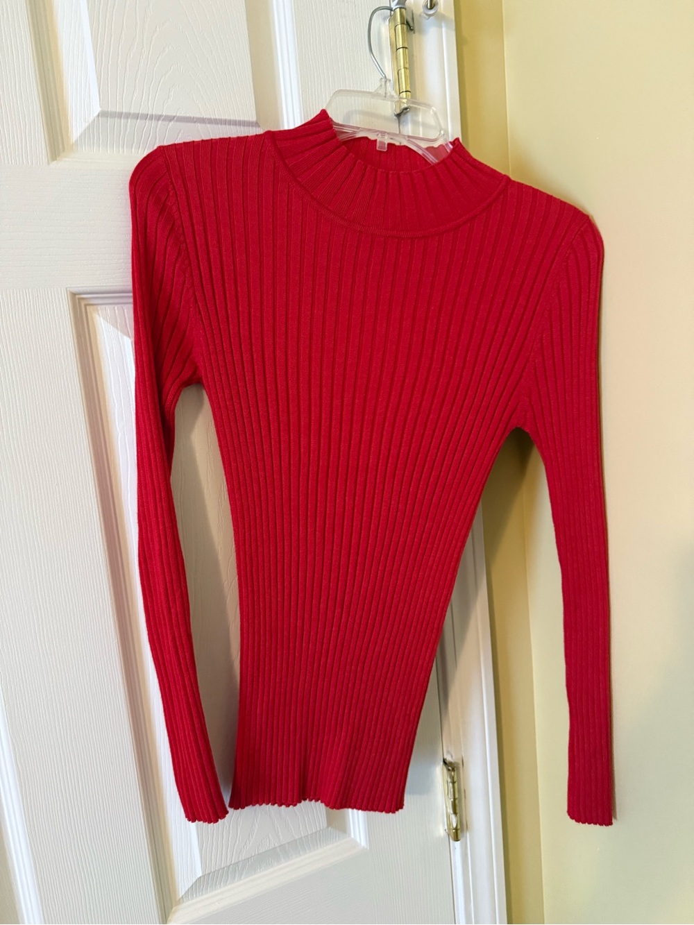 No Boundaries Red Ribbed Mock Neck Long-Sleeve Top - Women's